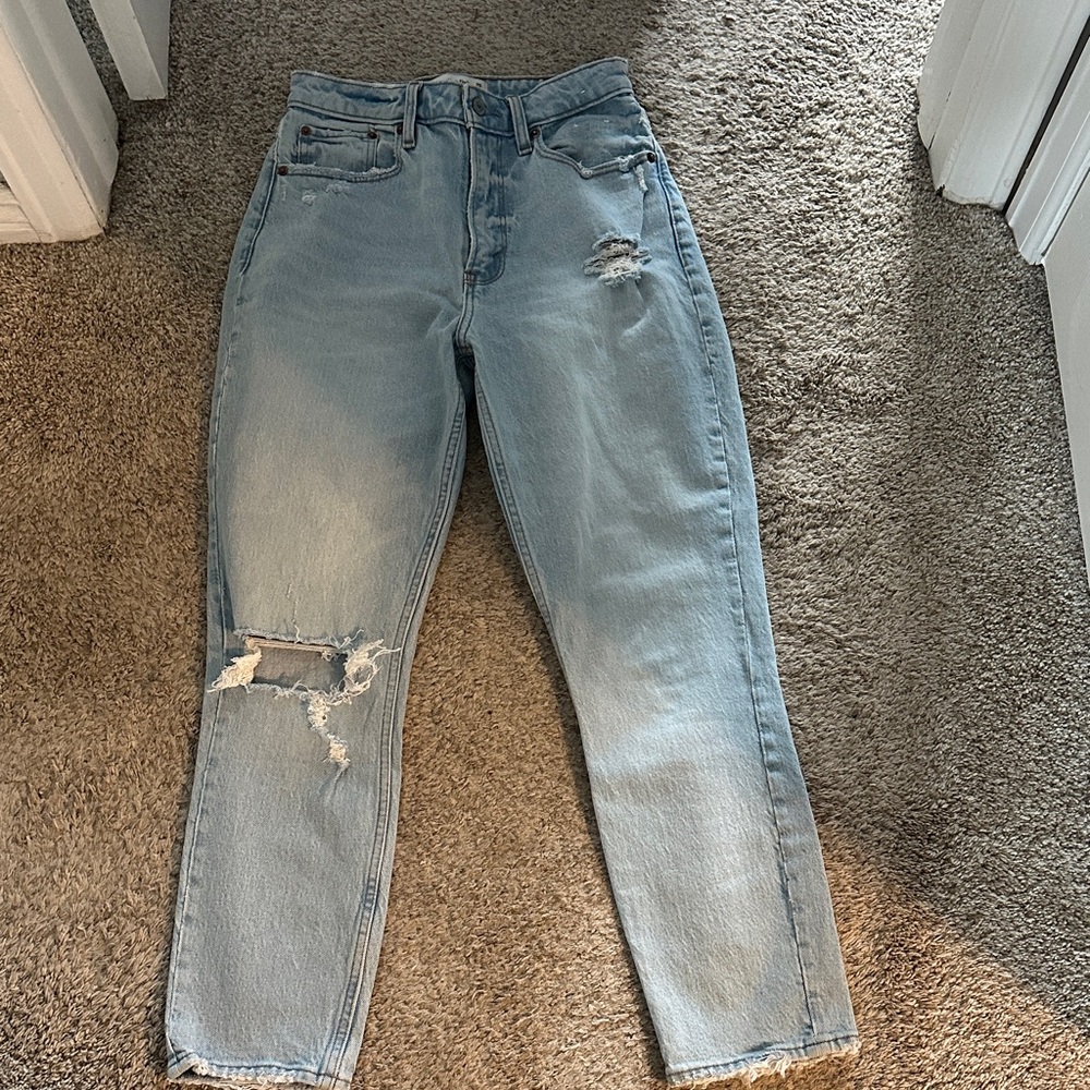 Abercrombie & Fitch Light Blue Distressed Boyfriend Jeans